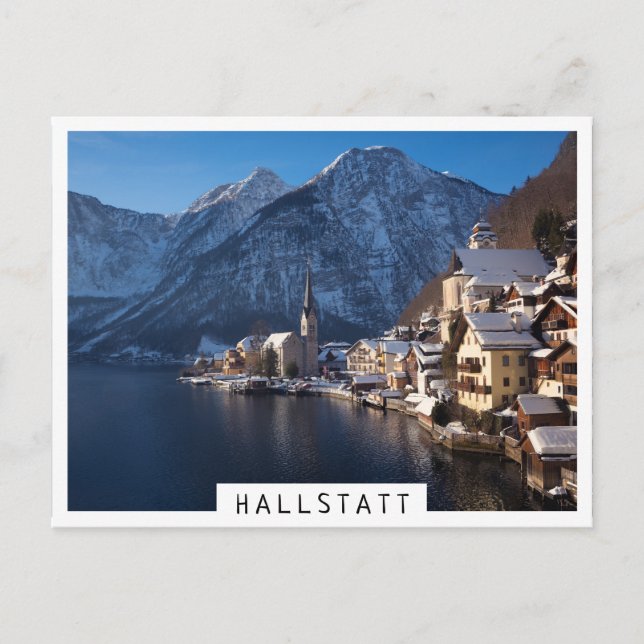 Hallstatt town in the snow in winter postcard (Front)