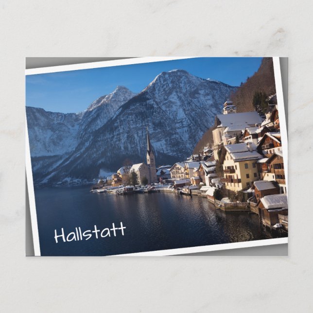 Hallstatt town in the snow in winter postcard (Front)