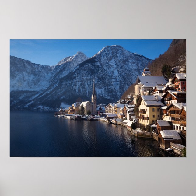 Hallstatt town in the snow in winter poster (Front)