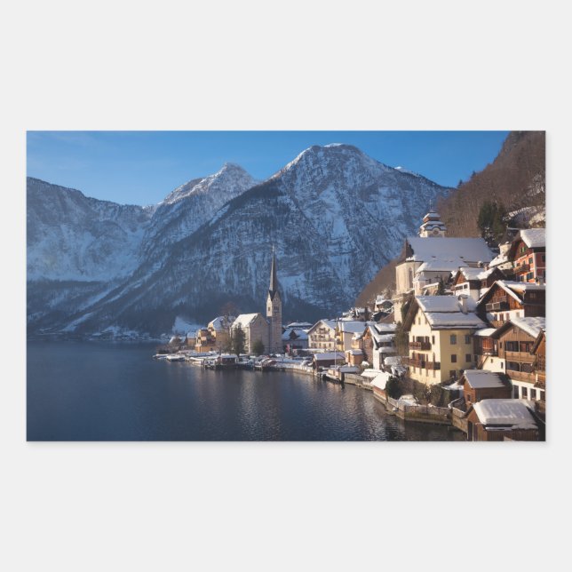 Hallstatt town in the snow in winter sticker (Front)