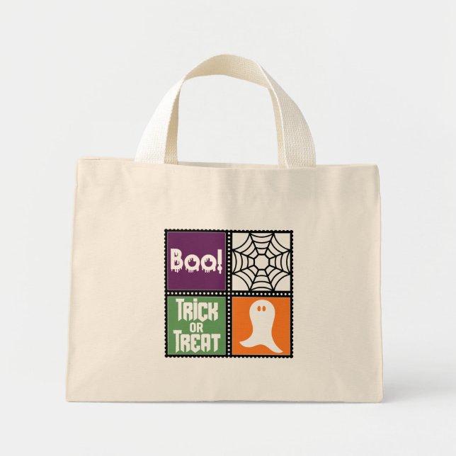 Hallween Design with Trick or Treat, Boo and Ghost Mini Tote Bag (Front)