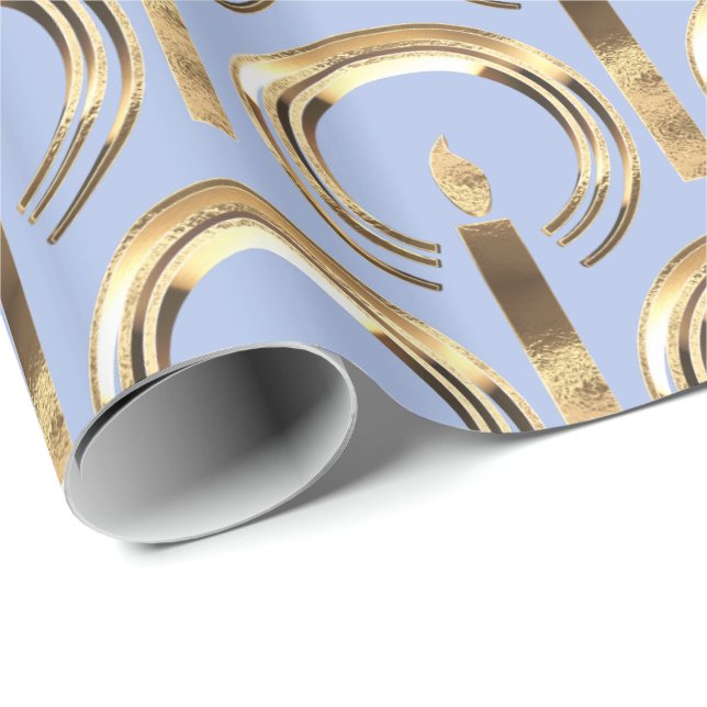 Halo around Candle Flame Pattern Ligth Blue Gold Wrapping Paper (Roll Corner)