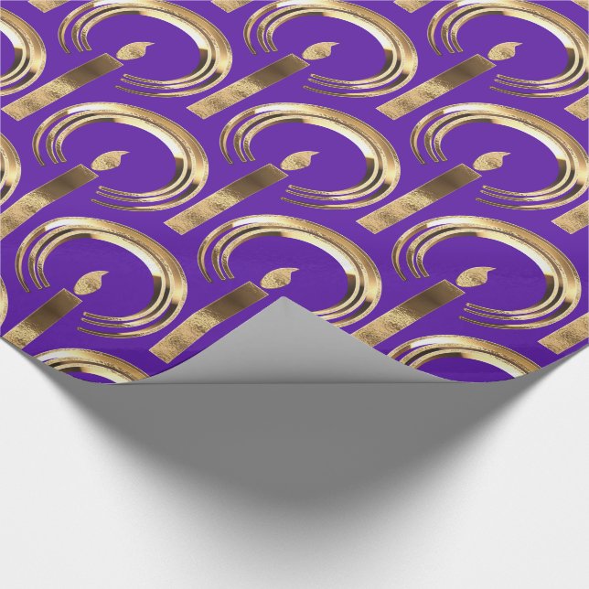Halo around Candle Flame Pattern Purple and Gold Wrapping Paper (Corner)