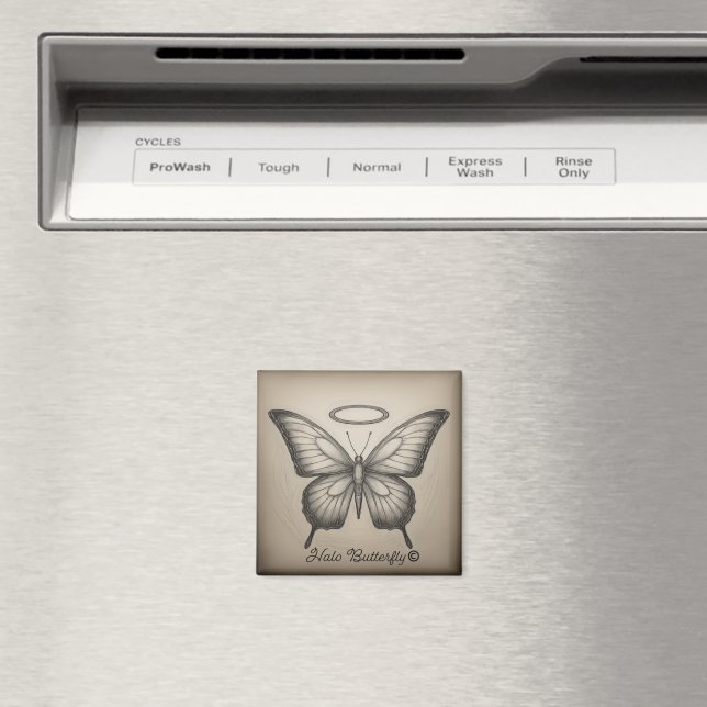 Halo Butterfly Trademark Logo Square Magnet (In Situ (Dishwasher))