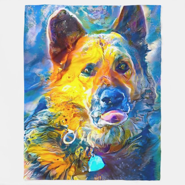 Halo:  Portrait of a German Shepherd  Fleece Blanket (Front)