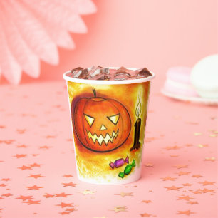 Haloween pumfin face paper cups