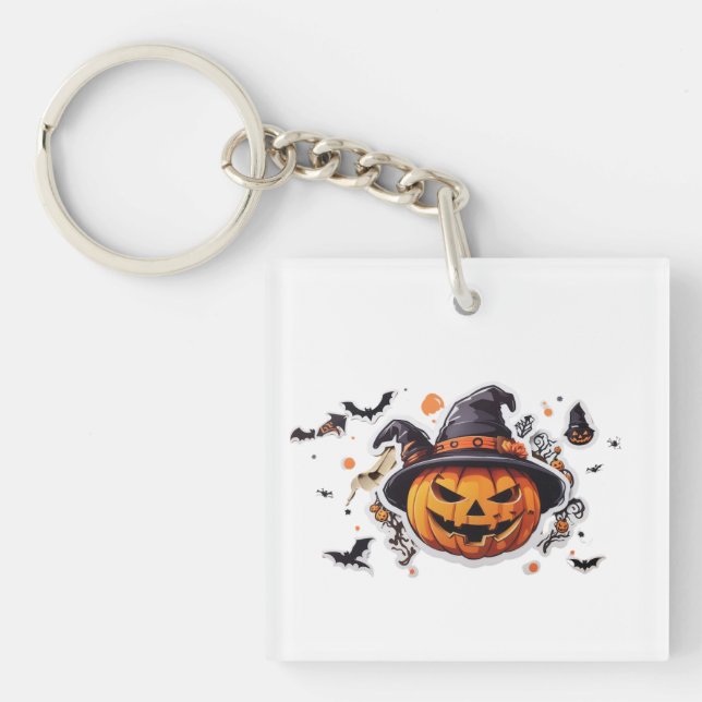 Haloween Pumpkin Head Sticker Transparent  Keychain (Front)