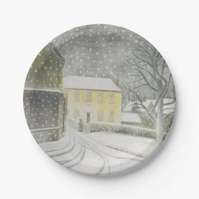 Halstead Road in Snow (by Eric Ravilious) Paper Plate (Front)