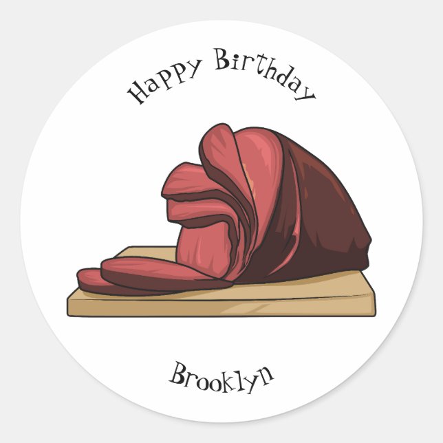 Ham cartoon illustration classic round sticker (Front)