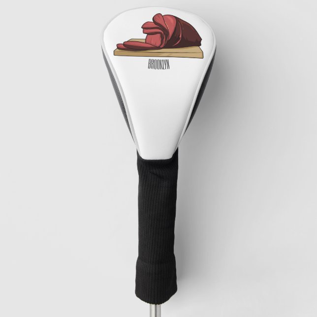 Ham cartoon illustration  golf head cover (Front)