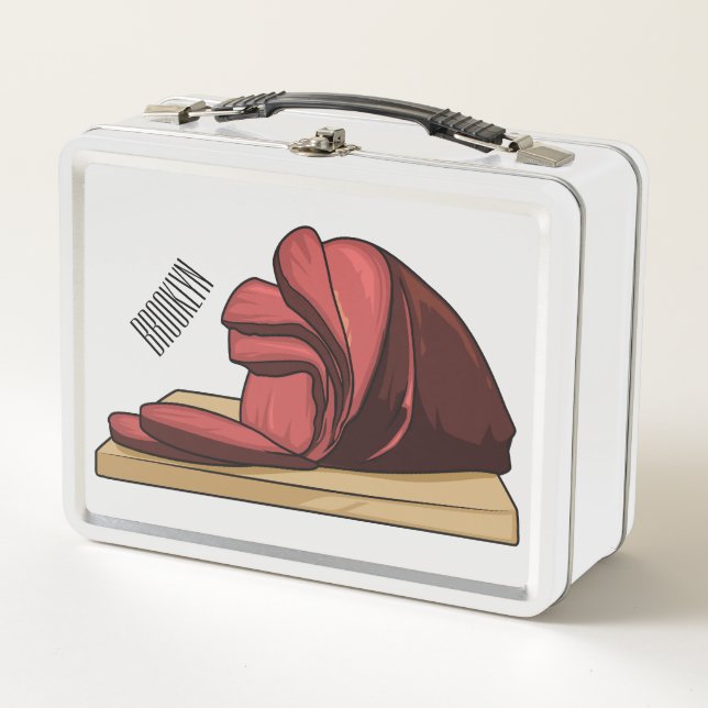Ham cartoon illustration  metal lunch box (Front)