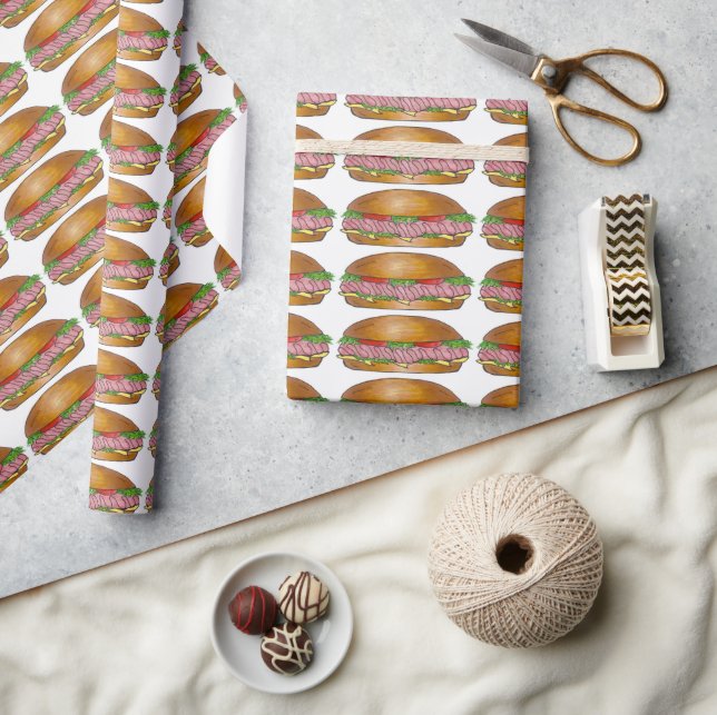 Ham Cheese Sub Hoagie Grinder Submarine Sandwich Wrapping Paper (Crafts)