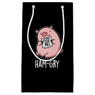 Ham-gry Funny Animal Pig Pun Dark BG Small Gift Bag