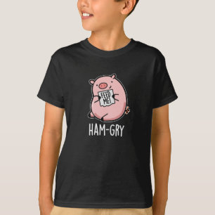 Ham-gry Funny Animal Pig Pun Dark BG T-Shirt