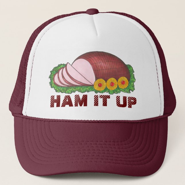 HAM IT UP Christmas Easter Holiday Dinner Food Trucker Hat (Front)