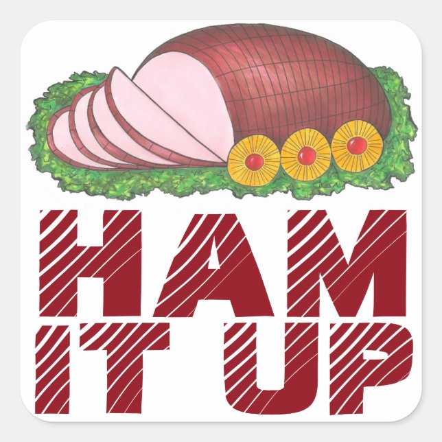 HAM IT UP Funny Holiday Foodie Christmas Stickers (Front)