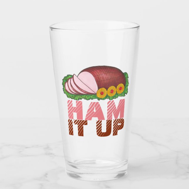 Ham It Up Pink Glazed Holiday Easter Dinner Glass (Front)