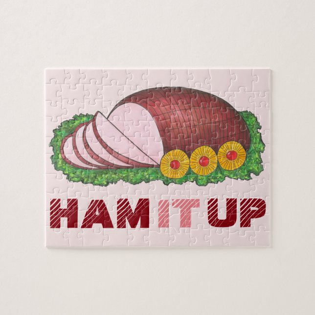 HAM IT UP Pink Holiday Ham Funky Puzzle de Noël (Horizontal)