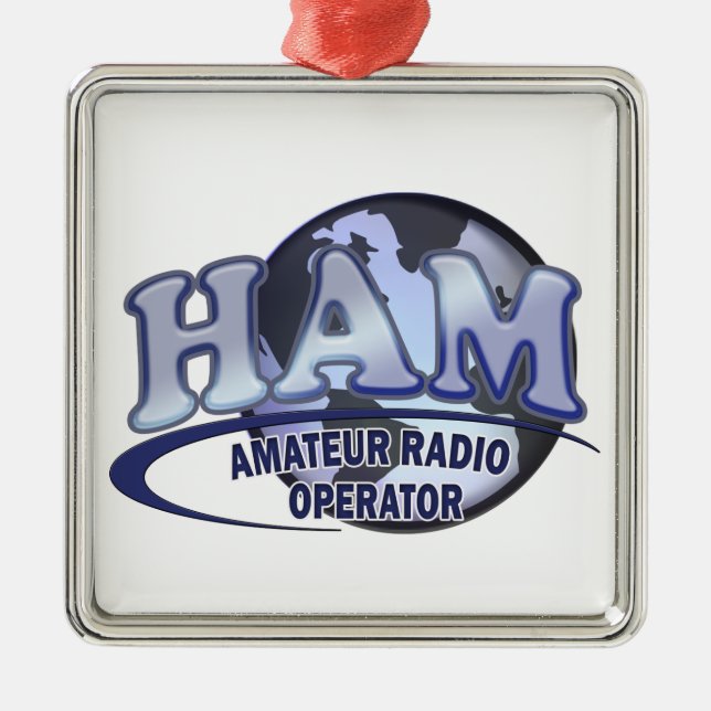 HAM LOGO BLUE AMATEUR RADIO OPERATOR METAL ORNAMENT (Front)