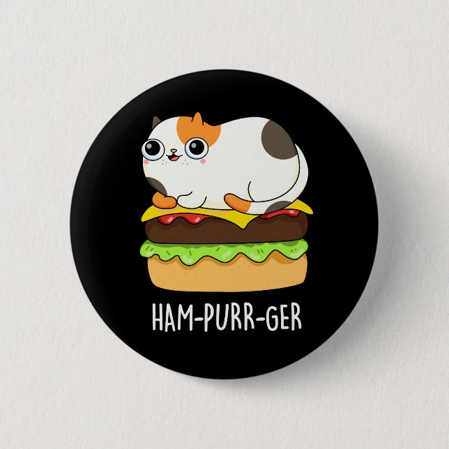Ham-Purr-Ger Funny Cat Hamburger Pun Dark BG 2 Inch Round Button (Front)