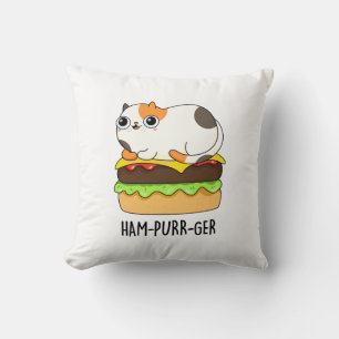 Ham-Purr-Ger Funny Cat Hamburger Pun Throw Pillow