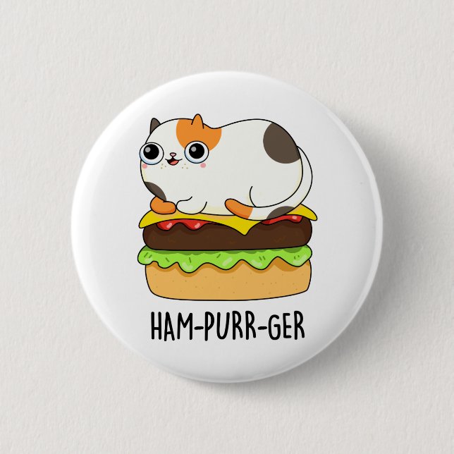 Ham-Purr-Ger Funny Kitty Cat Hamburger Pun 2 Inch Round Button (Front)