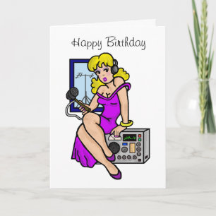 Ham Radio Blonde Pin-up Girl Greeting Card