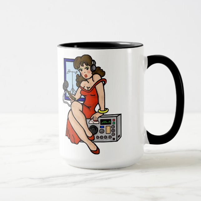 Ham Radio Brunette Pin-up Girl Mug  Customize It! (Right)