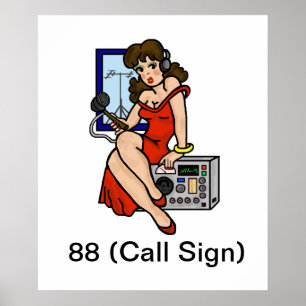 Ham Radio Brunette Pin-up Girl Poster Customiser I