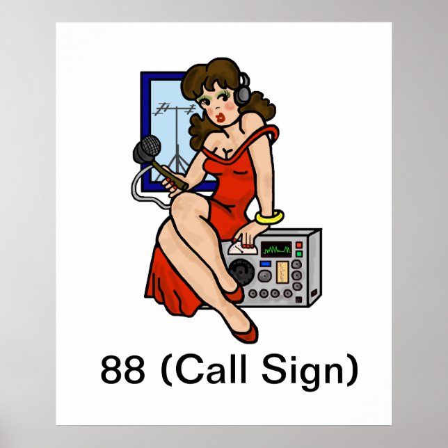 Ham Radio Brunette Pin-up Girl Poster Customize It (Front)