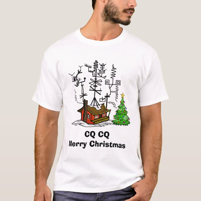 Ham Radio CQ Christmas T-Shirt (Front)