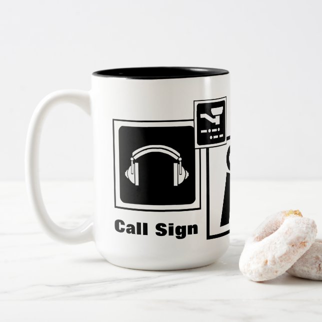 Ham Radio Icons Mug  Customize Call Sign (With Donut)