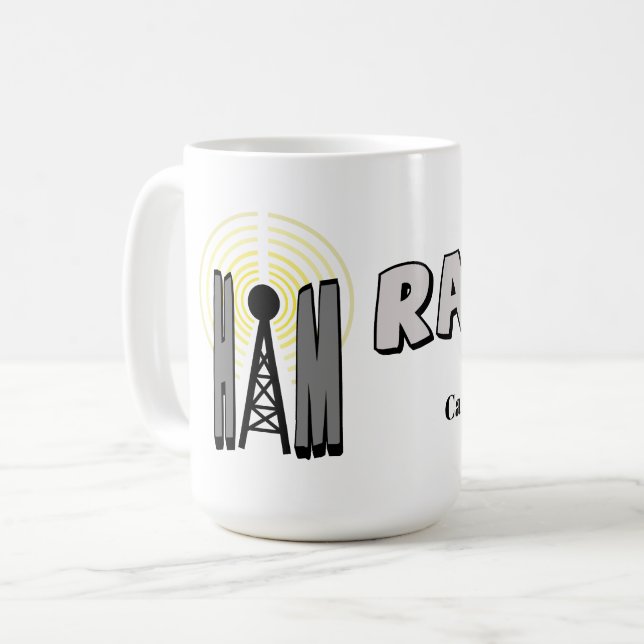Ham Radio Mug with Repeater and Call Sign (Front Left)