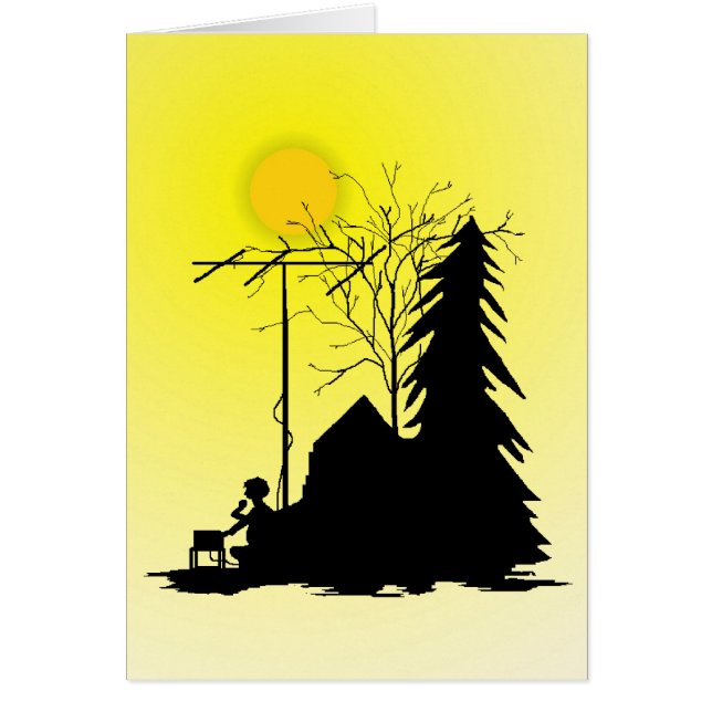Ham Radio Operator Silhouette with Sun Card (Front)