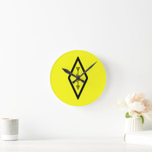 HAM Radio Operator Symbol International Yellow Round Clock