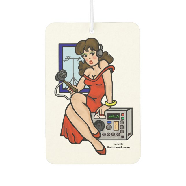 Ham Radio Pin-up Girl Air Freshener with Call Sign (Front)