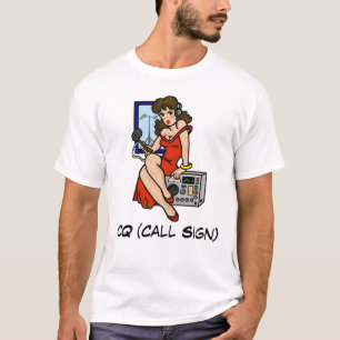 Ham Radio Pin-up Girl Brunette Tshirt Customize It