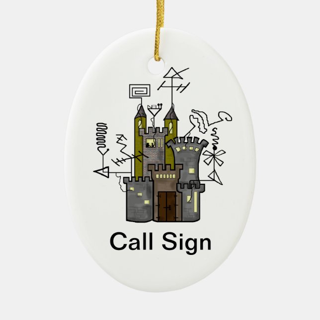 Ham Radio Shack Castle Xmas Ornament (Front)