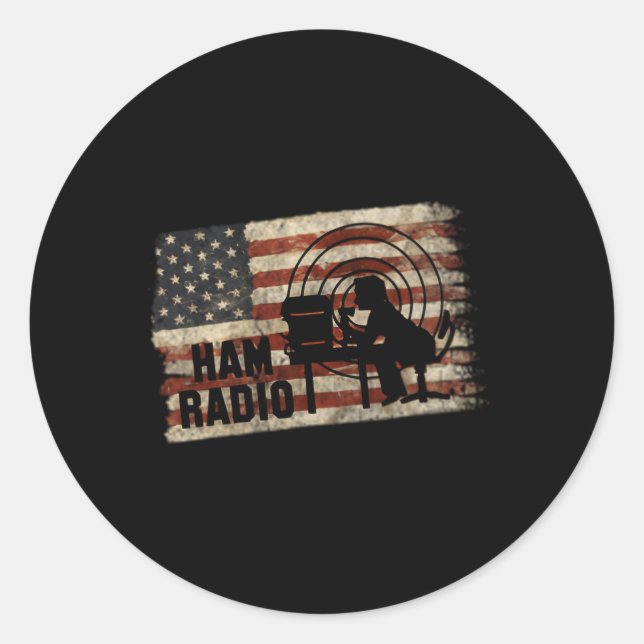 Ham Radio With Worn Flag Amateur Ham Operator Classic Round Sticker (Front)