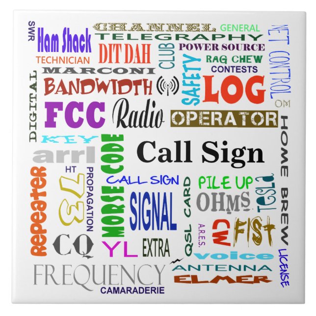 Ham Radio Word Collage Tile Customize It! (Front)