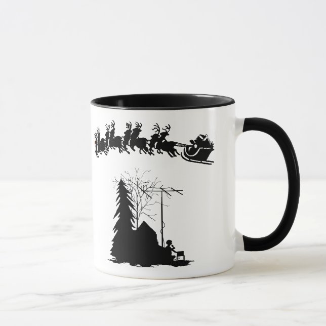 Ham Radio Xmas Mug - Silhouette Operator & Santa (Right)