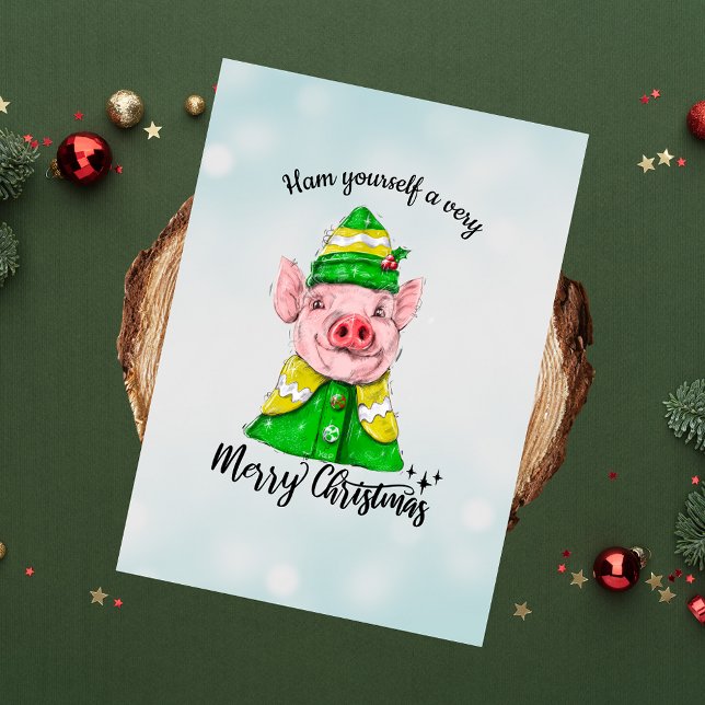 Ham Yourself a Very Merry Christmas Funny Pig Holiday Card (Creator Uploaded)