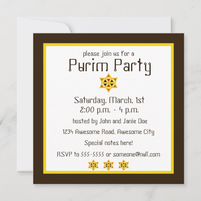 Hamantashen Star of David Purim Invitation (Front)