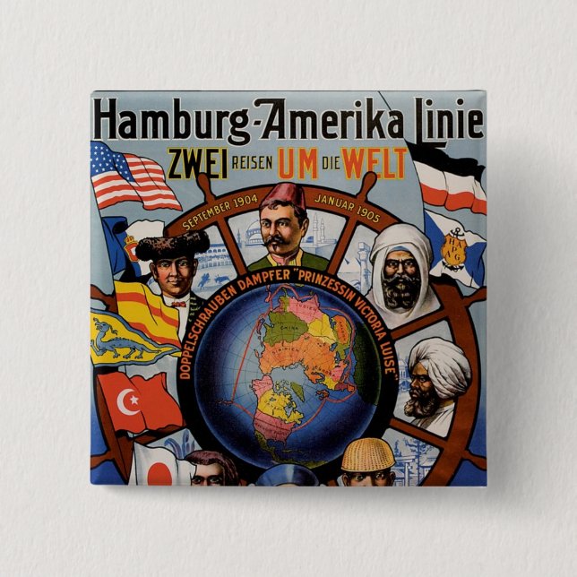 Hamburg Amerika Line Poster 2 Inch Square Button (Front)
