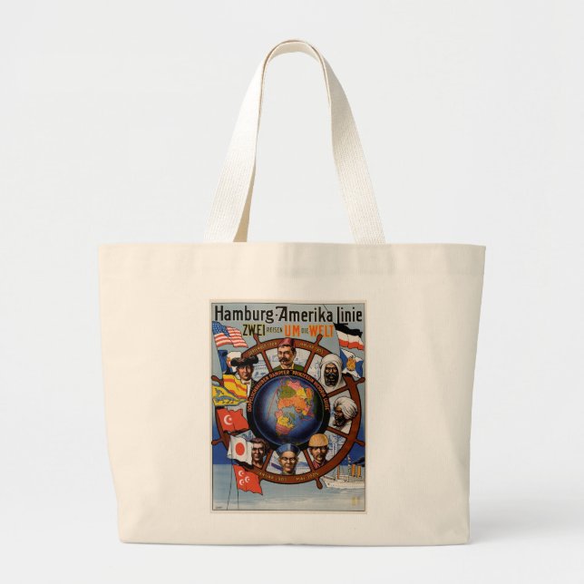 Hamburg Amerika Line Poster Large Tote Bag (Front)