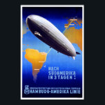 Hamburg-Amerika Linie Art Deco Poster<br><div class="desc">Nach Südamerika in 3 Tagen!  South America in 3 Days! An Art Deco advertising poster from 1937 showing the Graf Zeppelin,  and a map of the route from Friedrichshafen to Buenos Aires. This image has a 2:3 aspect ratio. Our vintage posters are the most meticulously restored posters on Zazzle.</div>