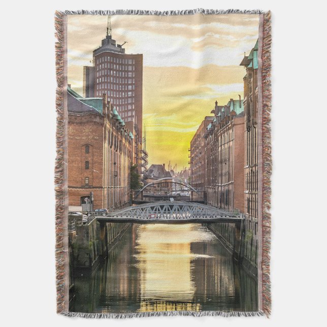 Hamburg CityScape Throw Blanket (Front Vertical)