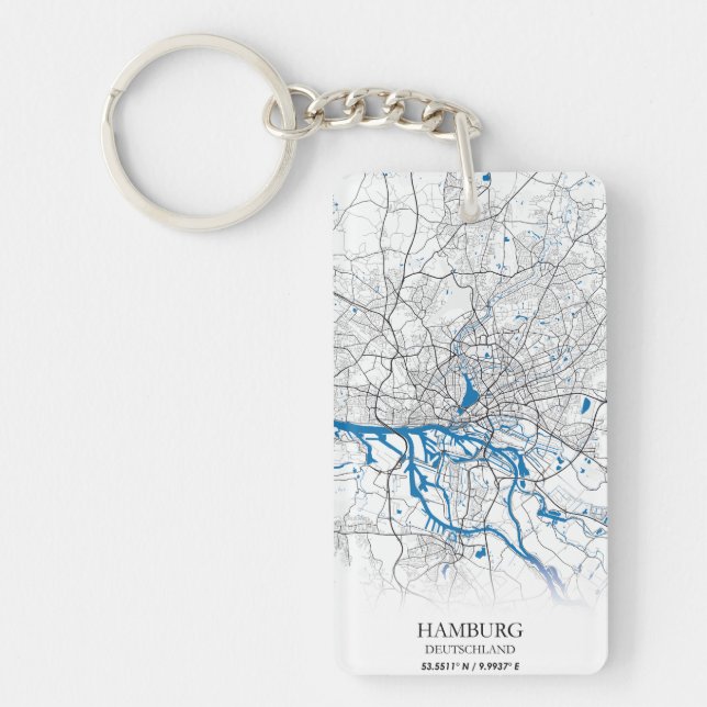 Hamburg Deutschland Germany City Map Coordinates Keychain (Front)