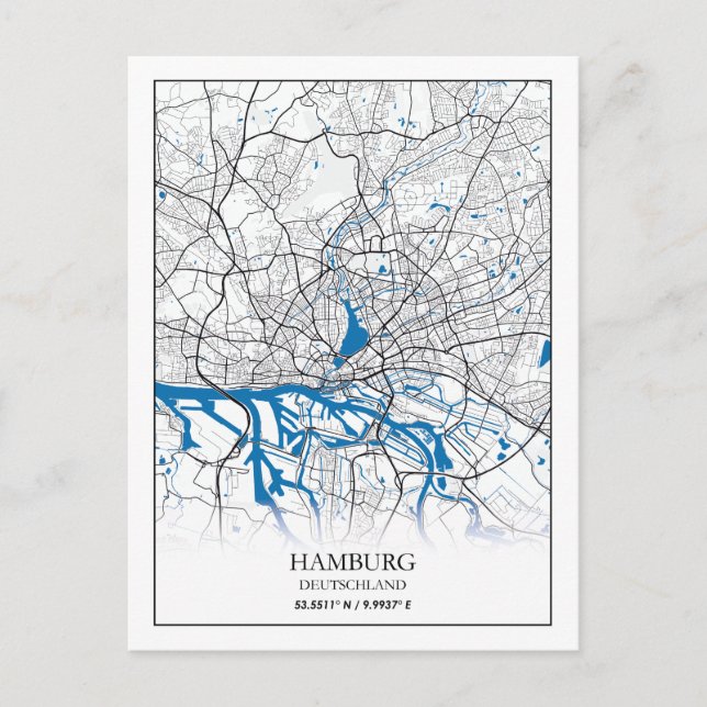 Hamburg Deutschland Germany City Map Coordinates Postcard (Front)