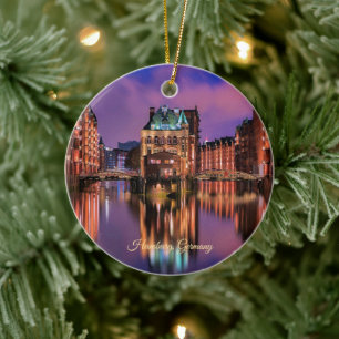 Hamburg, Germany at Night Ceramic Ornament